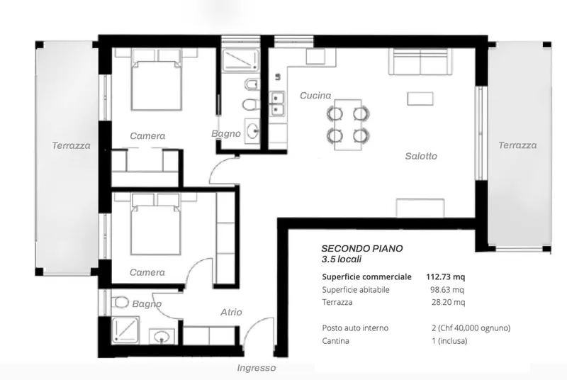 A REDDITO - NUOVO ATTICO 3.5 LOCALI CON TERRAZZA A CASLANO, foto 4